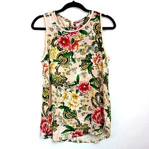 Carmen Valvo pink floral sleeveless blouse